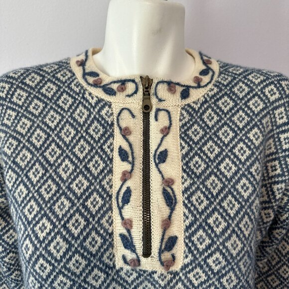 Alpaca Imports Womens Blue Fair Isle Pullover Sweater Wool Blend Floral Small - Picture 6 of 6